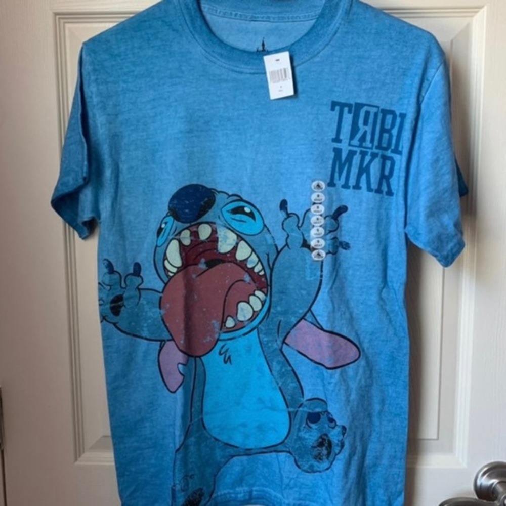 Disney‎ Parks Blue Lilo & Stitch Trouble Maker Unisex Tee Shirt Small NWT